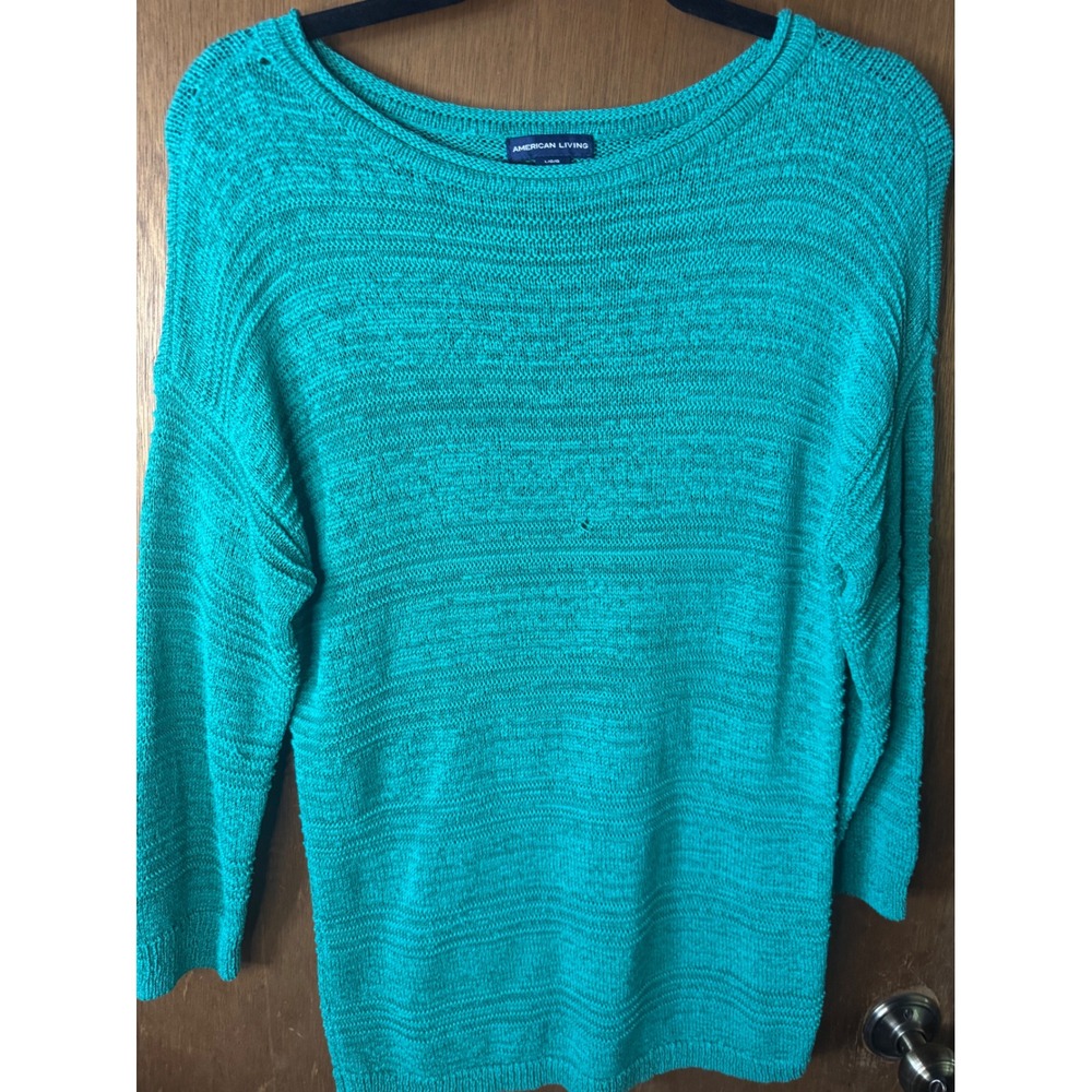 American Living Women Teal Green Knit Sweater Boat Neck 3/4 Sleeve Size Large